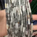 Natural 4x13mm cylindrical stone beads with grey marbled texture for DIY jewelry making - 4*13mm (Approx. 29 Pieces/Strand) / Apatite