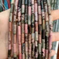 4x13mm natural stone cylindrical tube beads for DIY bracelet jewelry accessory making - 4*13mm (Approx. 29 Pieces/Strand) / Rhodonite with Black Lines