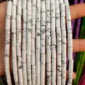 4*13mm white marble pattern cylindrical howlite beads for DIY jewelry making - 29 Pieces/Strand / Natural White Turquoise