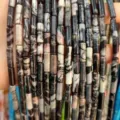 4x13mm cylindrical natural stone beads with zebra texture for DIY jewelry making - 29 Pieces/Strand / Black Network Stone