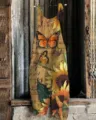 Damen Vintage Baumwolle Leinen Latzhose Schmetterling Sonnenblume Print Sommer Mode - S / Kleider / Farbe 004