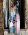 Women Butterfly Print Linen Jumpsuit Casual Summer Overalls Beach Boho Romper Variant - S / Dresses / Color 007