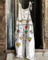 Women casual cotton linen printed sleeveless overall jumpsuit summer beachwear item - S / Dresses / Color 008