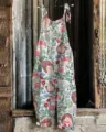 Women's cute hedgehog printed cotton linen overall jumpsuit, casual summer beach sleeveless pants. - S / Dresses / Color 015