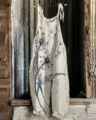 Women cotton linen casual overall jumpsuit summer beach dandelion print sleeveless pants - S / Color 023