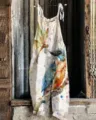 Women cotton linen jumpsuit casual overall watercolor kingfisher print summer pants - S / Set / 033