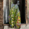 Floral Print Cotton Linen Jumpsuit Casual Sleeveless Strap Overalls For Women Summer - 3XL / 046