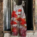 Women linen cotton casual floral print overalls summer sleeveless strap jumpsuit beachwear - 3XL / Color 039