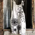 Cotton linen butterfly print casual jumpsuit summer women strap overalls beach pants white - 3XL / Top And Bottom / Color 063