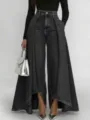 Dunkle High-Waist Wide-Leg Jeanshose mit auffälligem geschichtetem Rock-Drape-Design. - S / Schwarz