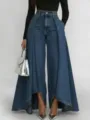High-Waist Jeans mit weitem Bein und dramatischen Seitenteilen für einen schicken Look. - S / Dunkelblau