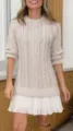 Women's Cable Knit Sweater Spliced Pleated Skirt Casual Autumn Winter Fashion - XS / Apricot