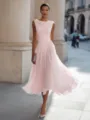 Elegant light pink sleeveless cowl neck midi dress for party and vacation, stylish pleated style. - Pink