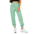 Women high waist drawstring jogger sweatpants solid color casual pants detail view. - S / Grass Green