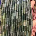 Natural green moss agate 4x13mm cylindrical tube beads for DIY bracelet jewelry - 4*13mm (Approx. 29 Pieces/Strand) / Moss Agate