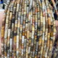 4x13mm cylindrical natural agate stone beads with varied earthy tones and patterns - 4*13mm (Approx. 29 Pieces/Strand) / Crazy Agate