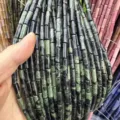 Natural green marble stone cylinder tube beads 4x13mm for DIY jewelry and bracelet making - 4*13mm (Approx. 29 Pieces/Strand) / Green Patterned Stone
