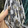Premium 4x13mm natural grey and white stone tube beads for DIY jewelry making and crafts - 4*13mm (Approx. 29 Pieces/Strand) / Hawk Eye Stone