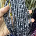 Natural snowflake obsidian 4x13mm rectangular tube beads for DIY jewelry bracelet making - 4*13mm (Approx. 29 Pieces/Strand) / Snowflake Obsidian
