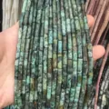 Natural green imperial stone cylinder tube beads 4x13mm for DIY jewelry making supplies - 4*13mm (Approx 29 Beads/Strand) / African Pine Stone
