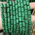 Macro detail of cylindrical green malachite pattern natural stone beads for DIY jewelry - Cylinder / 6*10mm (Approx. 39 Pieces/Strand) / Malachite-toned Stone