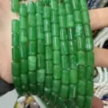 Close-up of green natural stone cylindrical beads for DIY jewelry making - Cylinder / 6*10mm (Approx. 39 Pieces/Pack) / Malay Jade