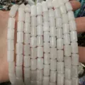 Close-up macro view of milky white cylindrical natural stone beads for DIY jewelry making - Cylinder / 6*10mm (Approx. 39 Pieces/Pack) / White Jade