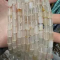 Close-up of natural white translucent cylindrical agate beads for DIY jewelry making. - Cylinder / 6*10mm (Approx. 39 Pieces/Pack) / Agate