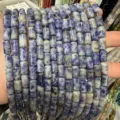 Close-up of blue and white marble-patterned natural stone cylindrical beads for DIY jewelry - Cylinder / 6*10mm (Approx. 39 Pieces/Pack) / Blue Spot Stone