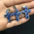 Natural blue marbled stone cross pendants with silver bails for DIY jewelry making - Sodalite