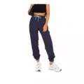 Women high waist solid color jogger sweatpants with drawstring casual sports pants - S / Dark Blue