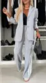 Damen Grau Casual Blazer Und Hosen Anzug Mit Weissen Seitenstreifen Schickes Outfit - S / Oberteil und Hose / Hellgrau