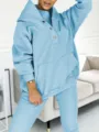 Light blue three piece tracksuit detail, cozy hoodie with snap buttons and ribbed pants. - S / Tops / Blue