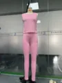 Pink ribbed sleeveless top and leggings two-piece set, casual slim fit women sportswear. - S / Top And Bottom / Pink