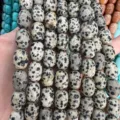 Dalmatian jasper barrel beads for DIY jewelry making - 10x14mm (Approx 28 Pcs/Strand) / Spotted Stone