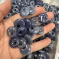 Blue natural stone donut beads with side holes for DIY bracelet and necklace jewelry making - Blue Aventurine
