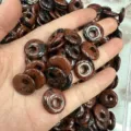 Natural mahogany obsidian donut beads for DIY jewelry making, pack of polished stone charms - Mahogany Obsidian