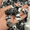 Natural stone black and white marbled off-center hole beads for DIY jewelry making crafts - Zebra Jasper