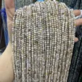 Faceted natural stone beads in grayish-white for DIY handmade jewelry necklace making - 2mm Round Beads (Approx. 170 Pcs/Strand) / Natural Feldspar