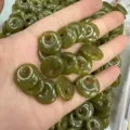 Natural green stone off-center hole donut pendants for DIY jewelry making - Southern Jade