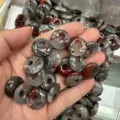Handcrafted natural agate stone donut beads with red and grey patterns for DIY jewelry - African Bloodstone