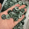 Natural green moss agate off-center hole Pingan Kou beads for DIY jewelry making - Green Spot Stone