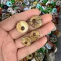 Natural stone off-center hole beads for DIY jewelry making with mottled patterns - Picture Jasper