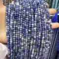 Faceted blue and white natural stone beads for DIY jewelry making, small size variant - Natural Blue Spot Stone Round Beads / 2mm Faceted (Approx. 170 Beads/Strand)