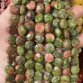 Natural unakite jasper stone flat round faceted loose beads for DIY jewelry necklace making - 8*8mm*5mm (Approx. 25 Pcs/Strand) / Unakite