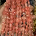 Faceted natural pink quartz crystal coin shape beads strand for DIY jewelry making - 8*8mm*5mm (Approx. 25 Pcs/Strand) / Watermelon red