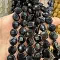 Faceted black natural stone disc beads for DIY jewelry making and bracelet supplies - 8*8mm*5mm (Approx. 25 Pcs/Strand) / Black Agate