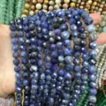 Facettierte blaue Natursteinperlen für DIY-Schmuckzubehör, rund - Natürlicher Blauriefstein