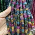 Perle sciolte quadrate da 8 mm in agata calcedonio naturale multicolore per gioielli - 8mm (circa 45 pezzi) / Tormalina Ottimizzata
