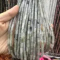 Macro view of 4x9mm natural stone cylinder beads for DIY handmade jewelry crafts - Rectangle Strip (Length 38cm) / Labradorite